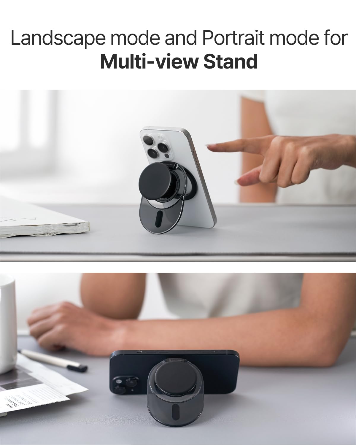 Sinjimoru Soporte de agarre para teléfono, compatible con MagSafe, anillo adaptador incluido, soporte de 3000 G para iPhone 17/16/15/14/13. Soporte M-Tap Tok blanco transparente
