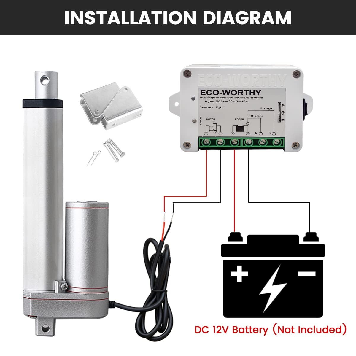 DCHOUSE 2 Stücke DC 12V 1500N 100mm Hub max Lineartechnik Aktuatoren Linearantrieb,mit 12V DC Linearaktuator Controller Fernbedienungs für Elektrische Türöffner(12V, 4 zoll)