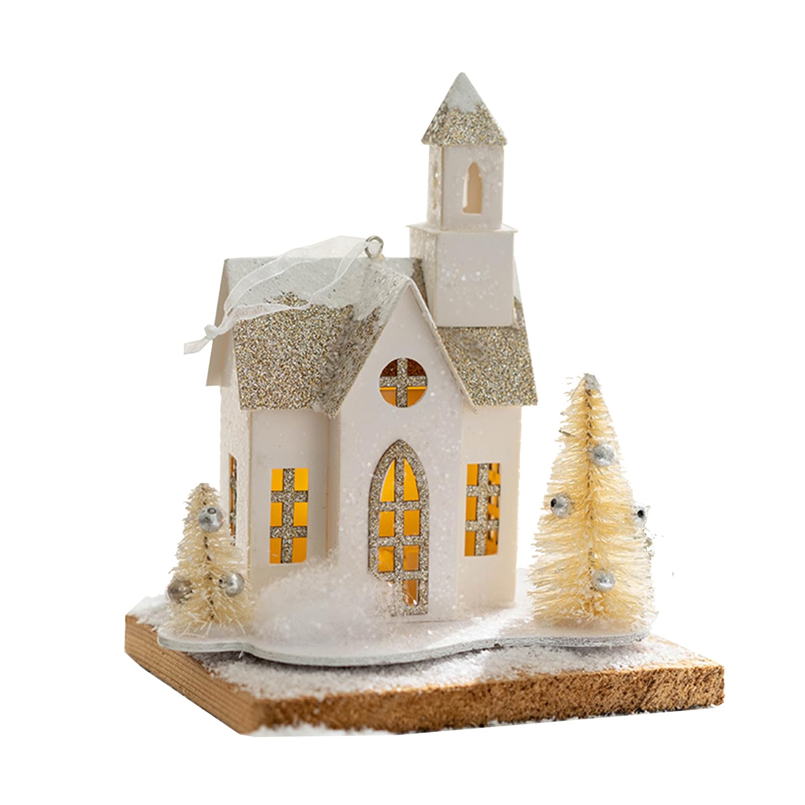 TSYFM Weihnachtsdorfhäuser mit LED-Beleuchtung, 13 cm, Pappe, Weihnachtshaus, weißes Weihnachtshaus, Weihnachtsdorf-Sets für Desktop-Ornamente, Landschaftsdekoration (C)