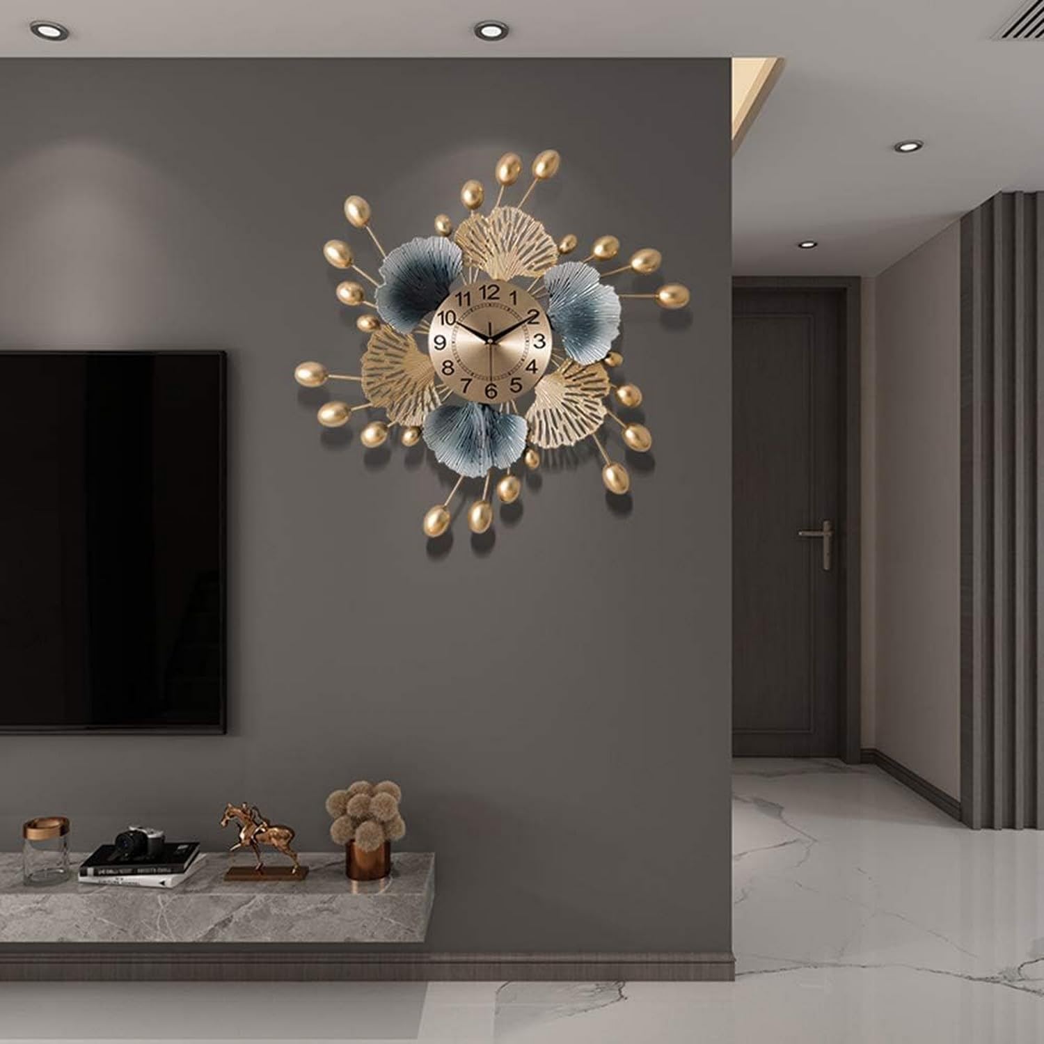 SaryEdge Wall Art Modern Decor Large Wall Clock, Modern Ginkgo Leaf Form Art Clocks Metal, for Salon Café Restaurant Or Quartz Clock Clock, Wall Watches Decoration, 60Cm/23.6In,
