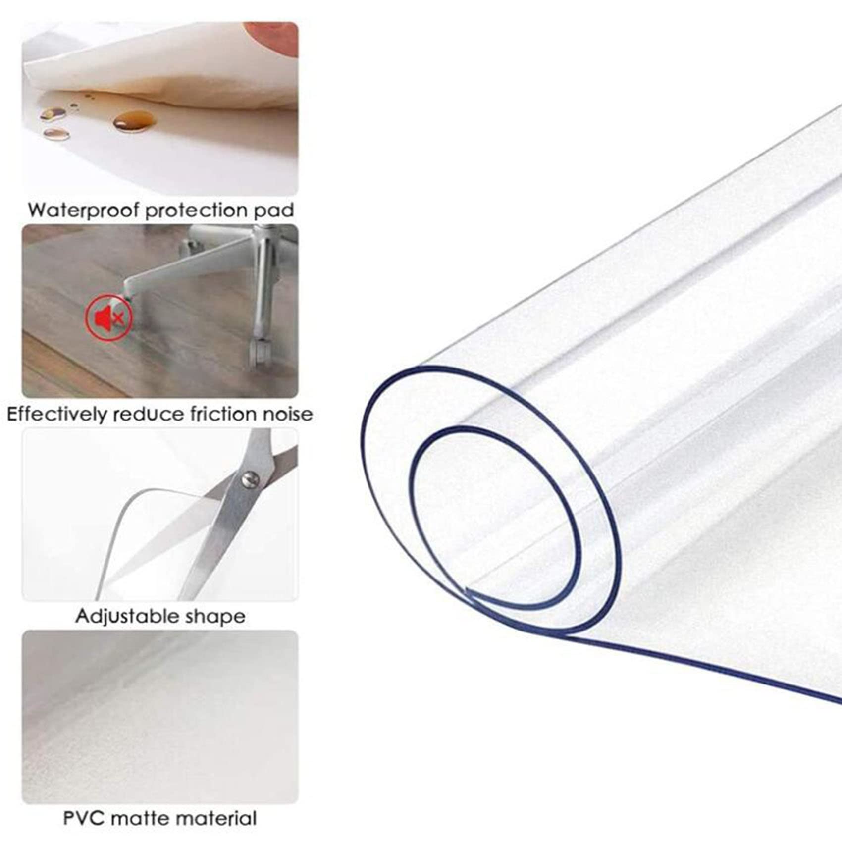 Tapis de protection de sol transparent antidérapant en PVC – 1,5 mm d'épaisseur pour sols durs facile à nettoyer 60/80/90/100/120 cm de large
