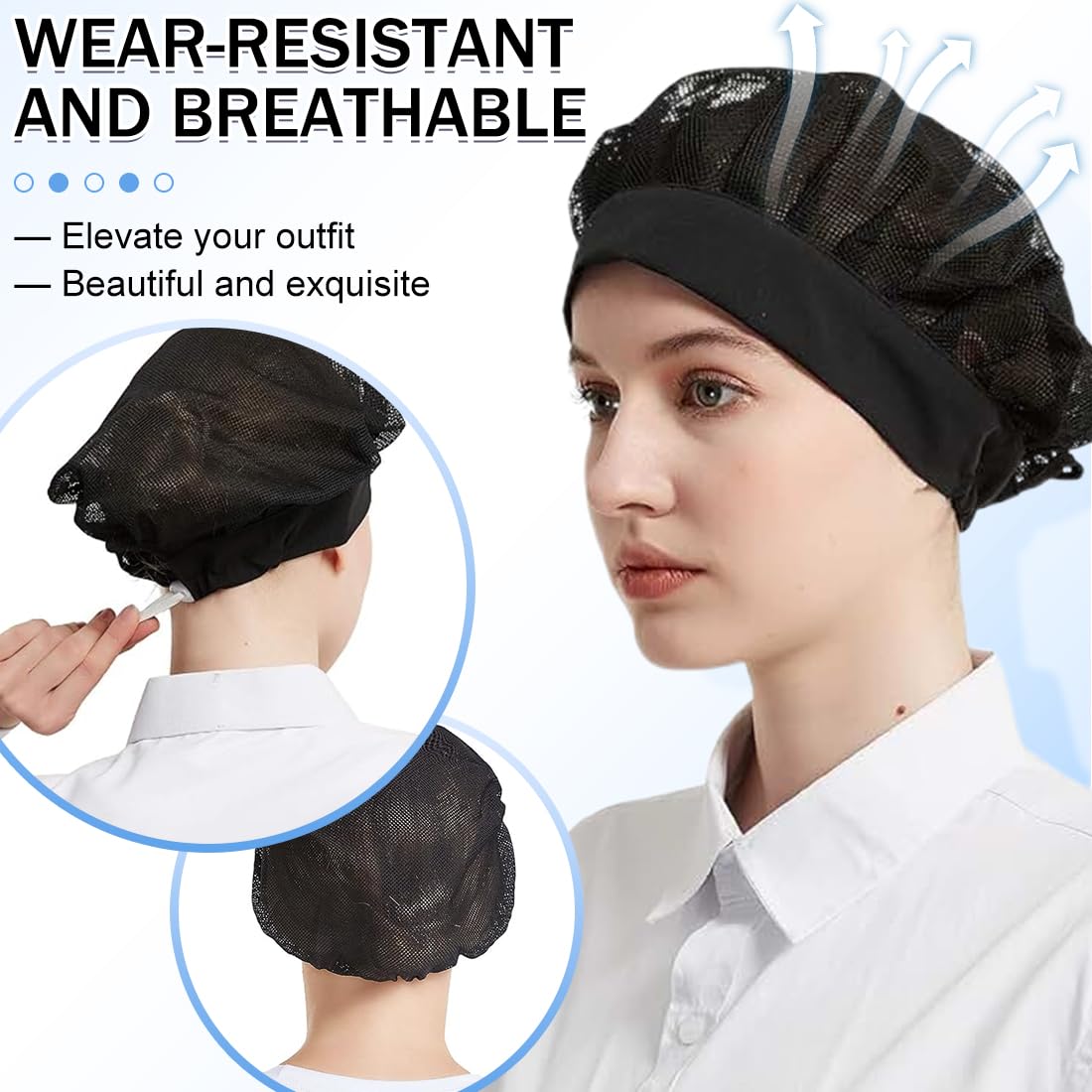 Cappello da Cuoco 4 PCS Cuffia Cucina Regolabile Retina per Capelli Riutilizzabile Berretto Ristorante Bianco e Nero