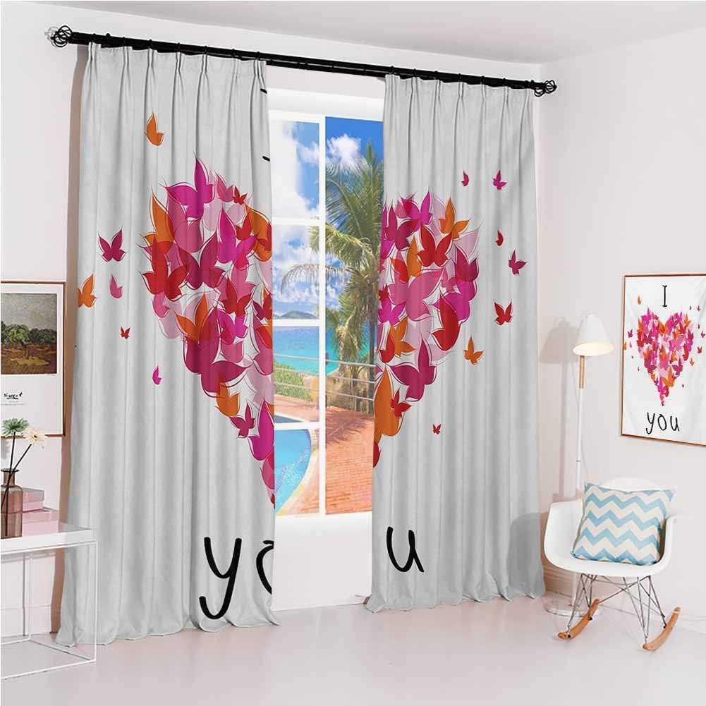 Love Studio partition Living Room Curtain Stylish Heart Figure Filled with Butterflies Soul Mate Real True Deep My Dear Valentines for Living Room or Bedroom W96 x L84 Inch Multi