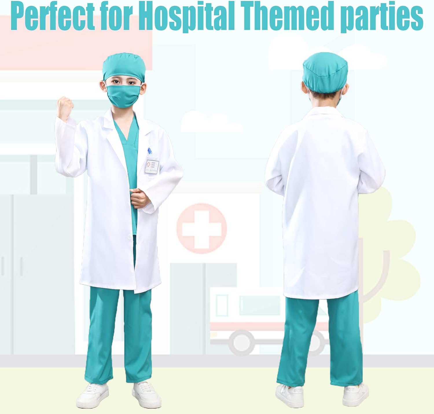 Kids Nurse Costume Doctor Costume Dentist Costume For Kids Play House Pretend Play Dress Up Party - Image 3