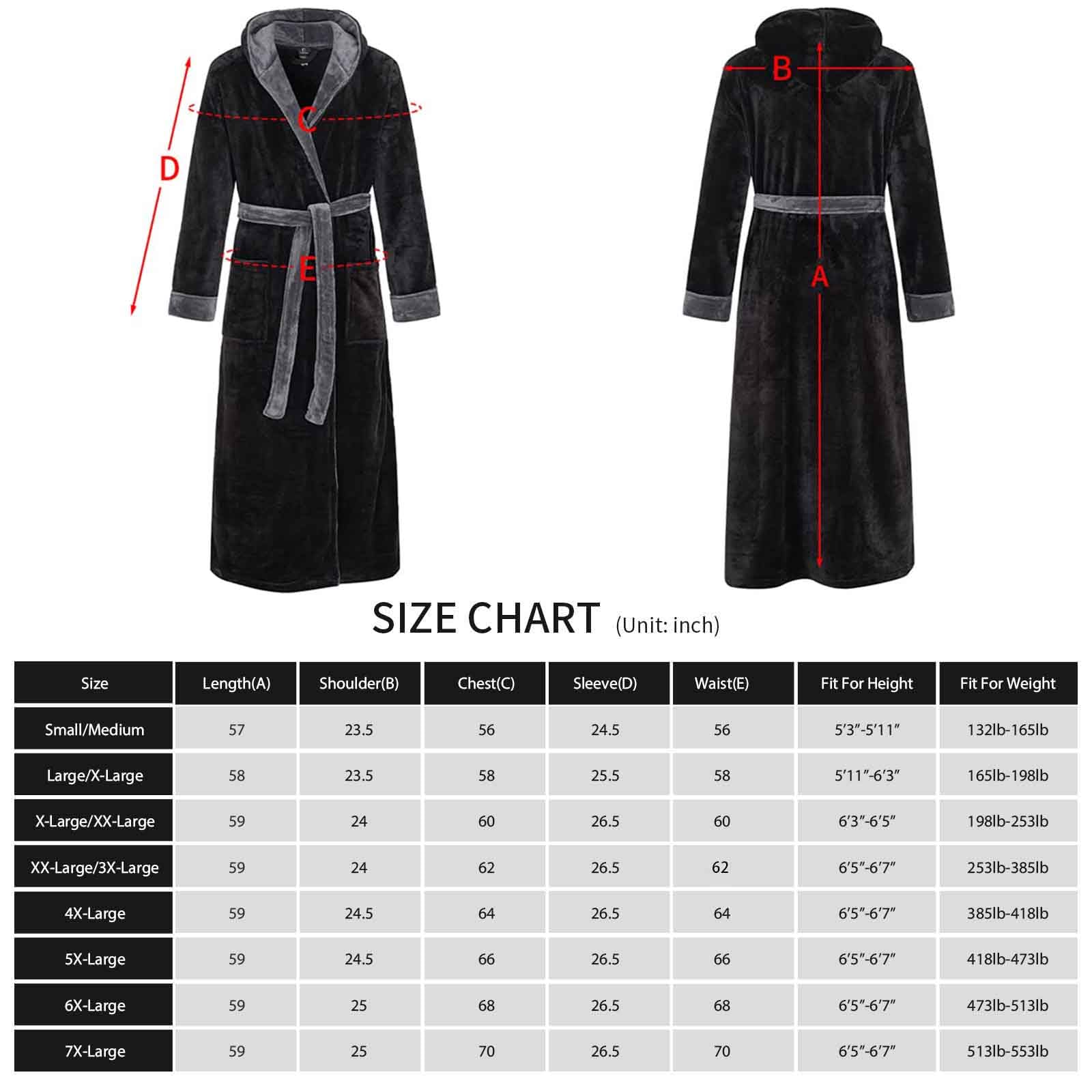 FashGudim Men's Hooded Plush Robe with Black Trim Full Length Plush Long Robe for Men Big and Tall Warm Fleece Bathrobes House Robes
