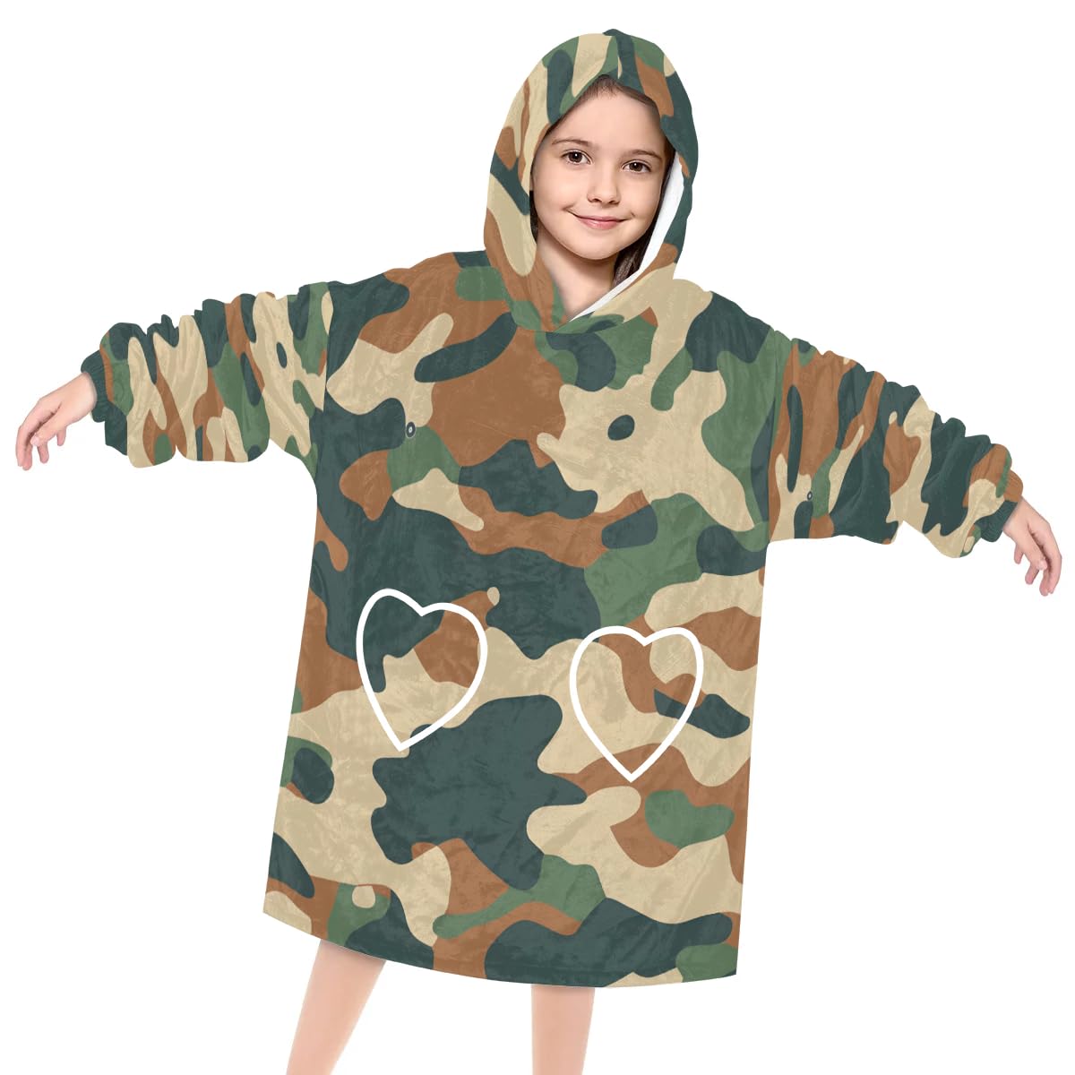 Pardick Wearable Blanket Hoodie for Kids, Brown Camouflage Fleece Sweatshirt Blanket Oversized Blanket Sweatshirt with Pocket Flannel Warm Hooded Blanket 6-10 Year Old Girl Boy Gift, One Size