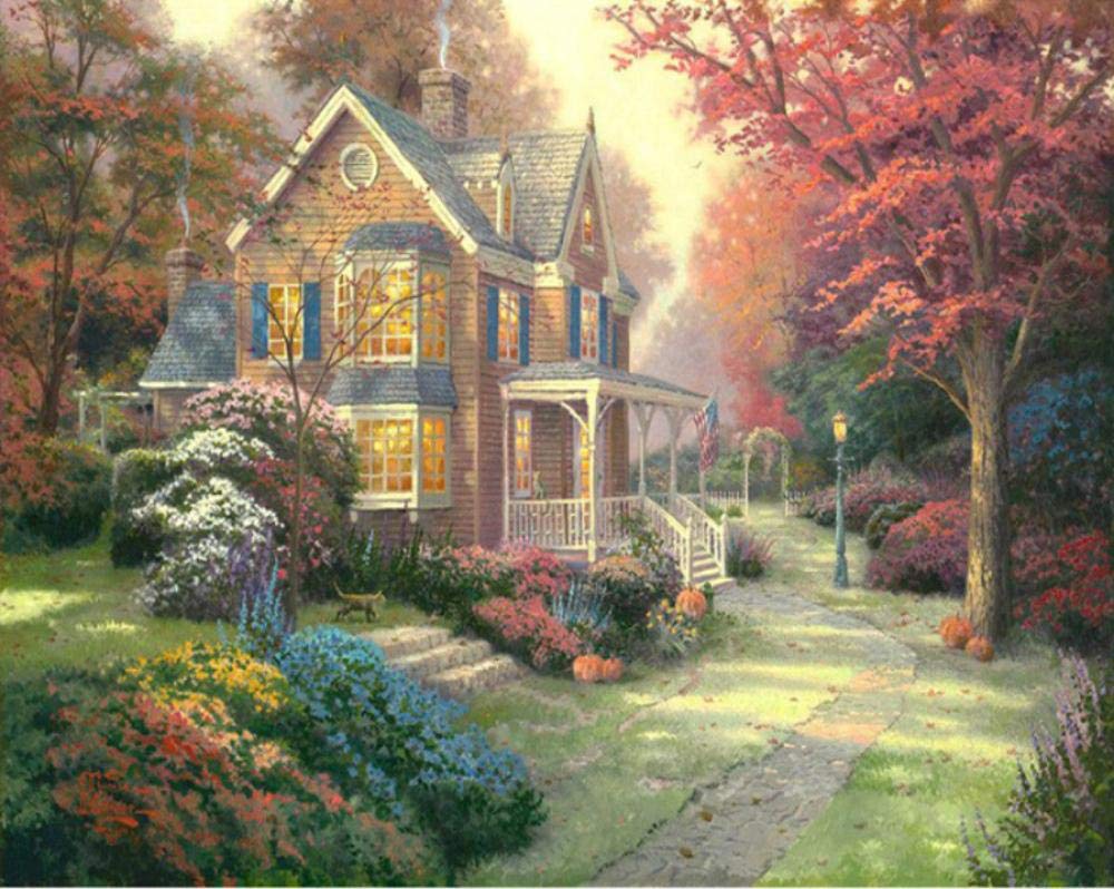Peinture par numéro paysage de jardin pour décorer votre salon avec un tableau bricolage
