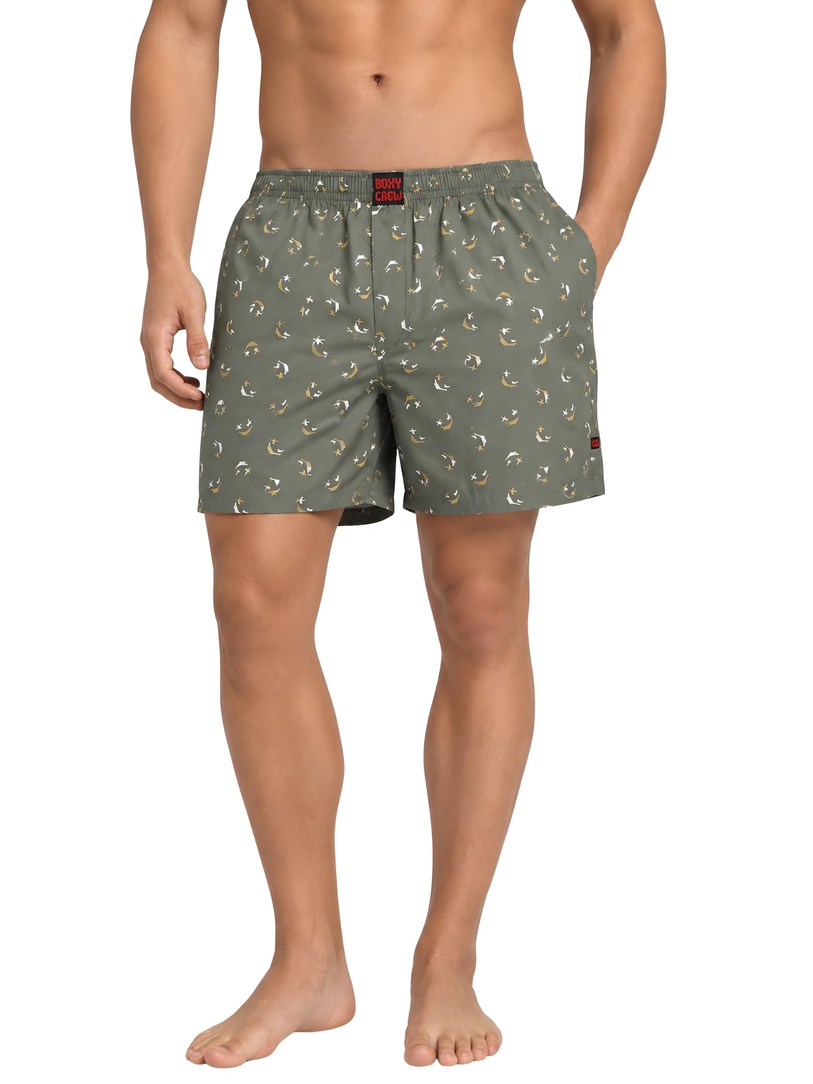 Men Boxer Shorts 100% Cotton Green | Lightweight Woven Boxers with Dual Side Pockets, No-Marks Inner Elastic Waistband, Breathable Relaxed Fit Lounge Shorts for Home & Sleep-image-9