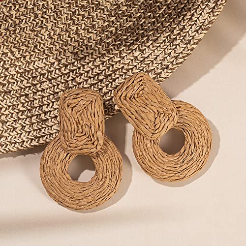 Statement Boho Rattan Dangle Earrings - Handmade Straw Wrap Summer Drop Dangling Earrings for Women4