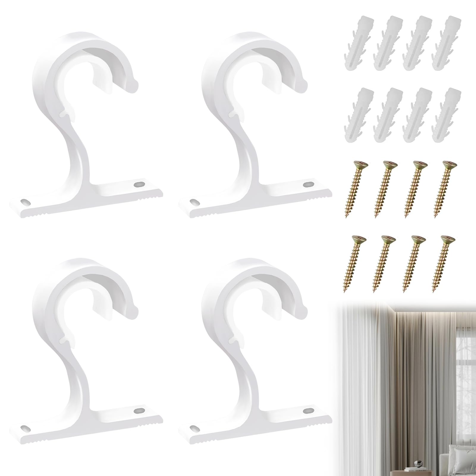 Deckenhalterung aus Aluminiumlegierung mit Metallschraube, | Gardinenstangenhalter, Halterungen für Vorhänge aus Metall mit Durchmesser von 25 bis 28 mm - Weiß (2 Paar weiße)