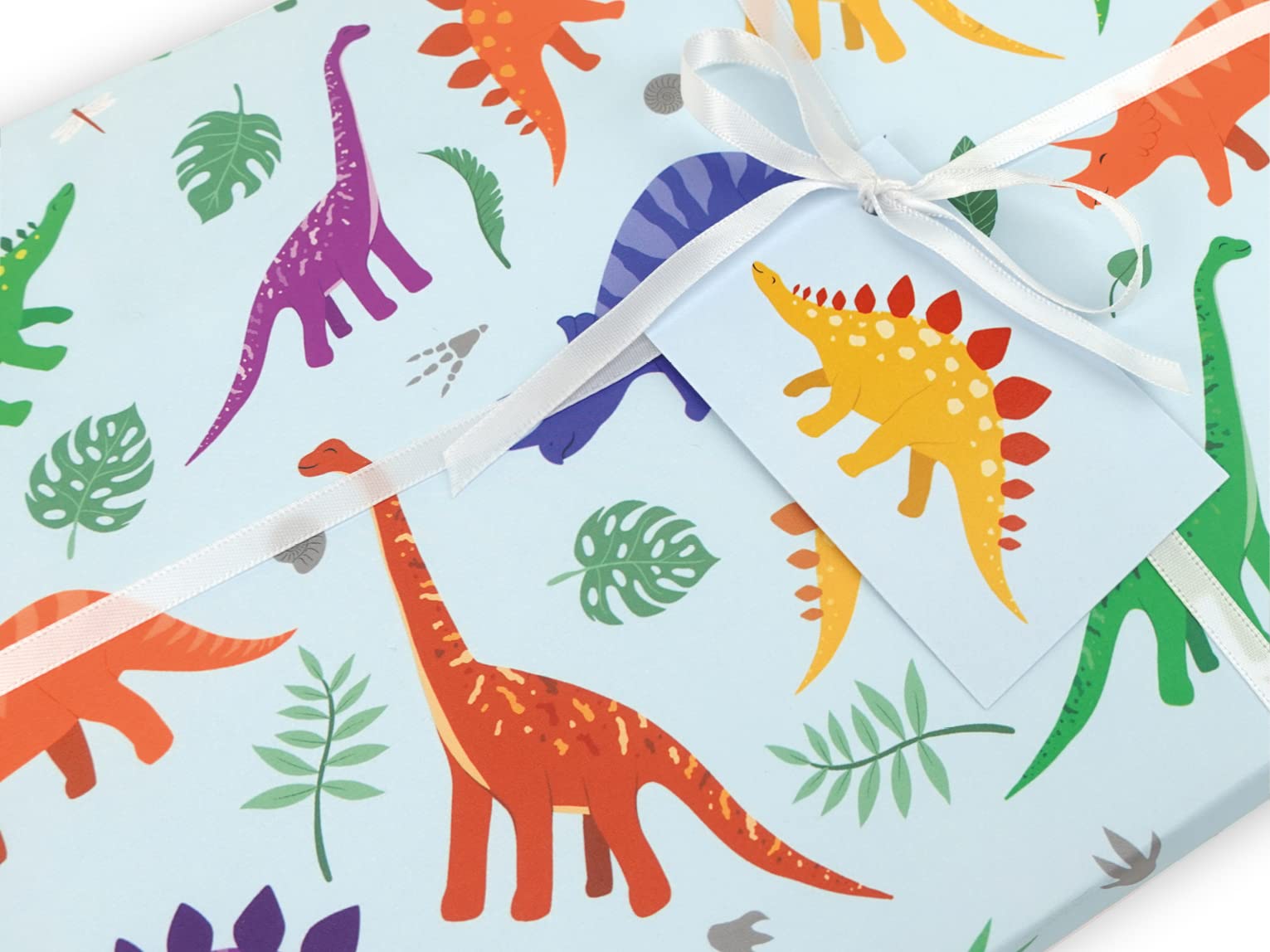 Childrens wrapping paper | Handmade gift wrap by VerbatimART - 50x70cm (6 Sheets + 6 Tags, Dinosaurs)
