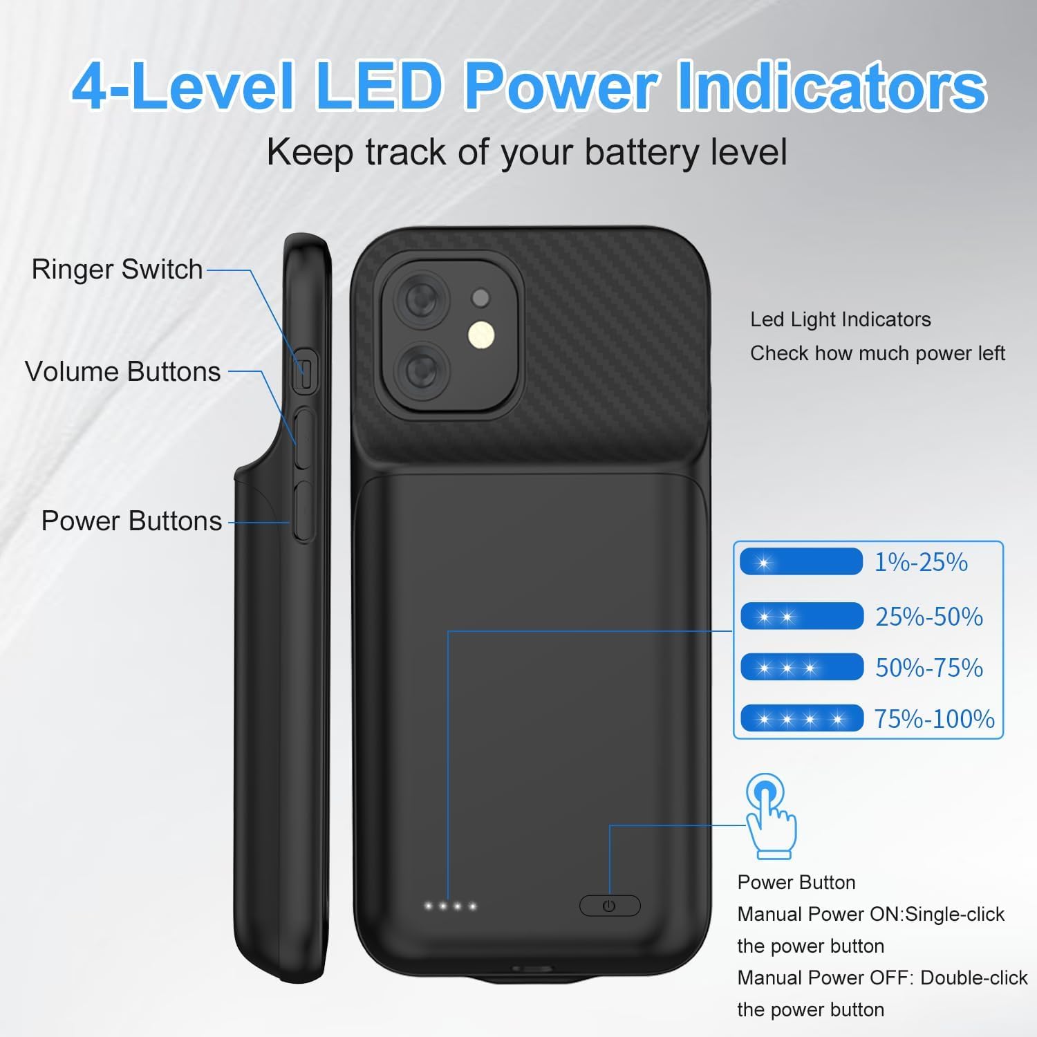 Custodia con batteria per iPhone 12/12Pro, migliorata, 13800 mAh, ultra sottile, portatile, compatibile con iPhone 12/12Pro (6,1 pollici), custodia di ricarica per batteria estesa