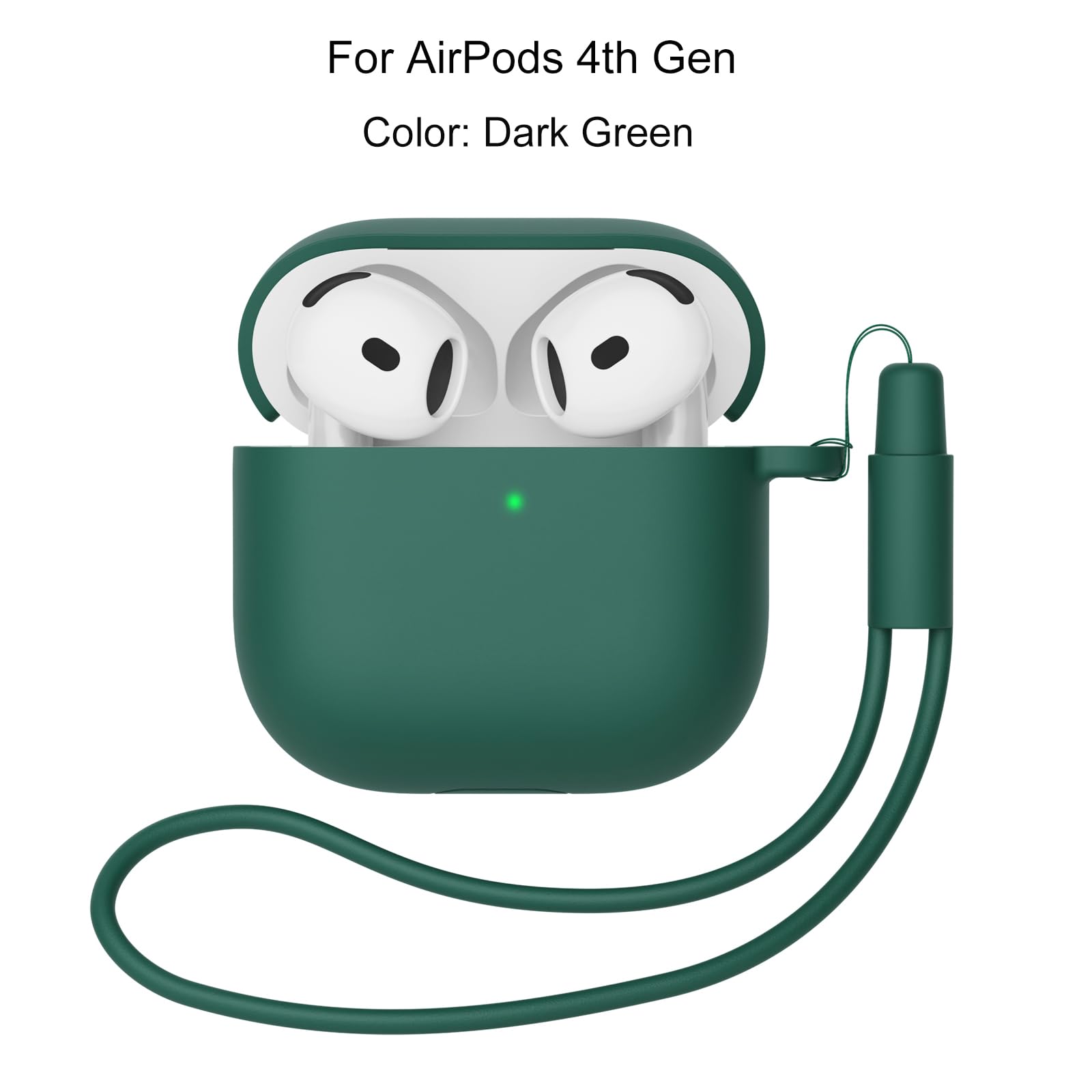 Custodia in Silicone Compatibile con AirPods 4 2024, Case Cover Protettiva in Morbido Silicone per AirPods 4ª Generazione, LED Anteriore Visibile, 2pcs (Nero/Verde scuro) - 3