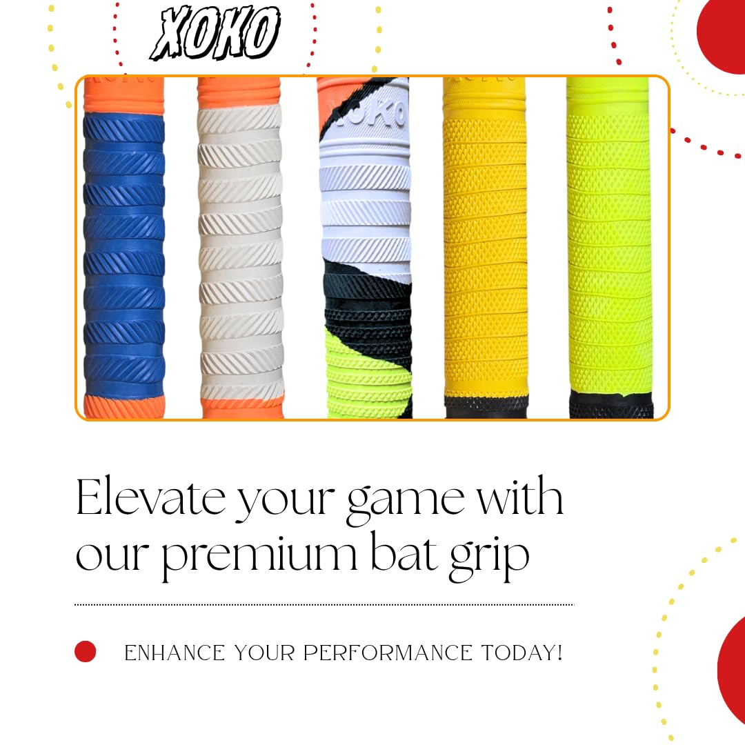 XOKO Premium Cricket Bat Handle Grip Set, Dynamic Texture, 5 Multicolor Performance Grips with Wooden Cone, Enhanced Shock Absorption, Pack of 6 3