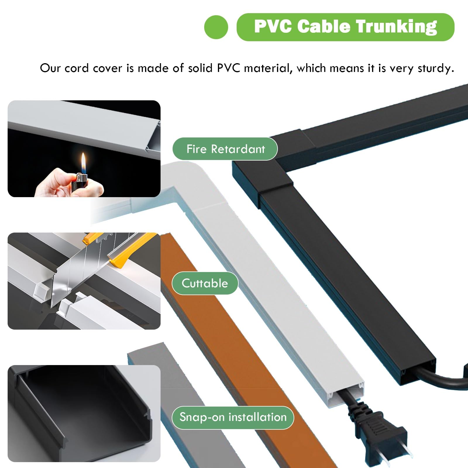 canaletas para cables PVC Montaje En Pared Cubrecables Canaleta Cubrecables Eléctrica, Monitor / Cámara / Altavoz Cubre Cables Paquete De 2 Cortable Tubo Para Cables Con Adhesivo(Black 2 pcs,Holds 14