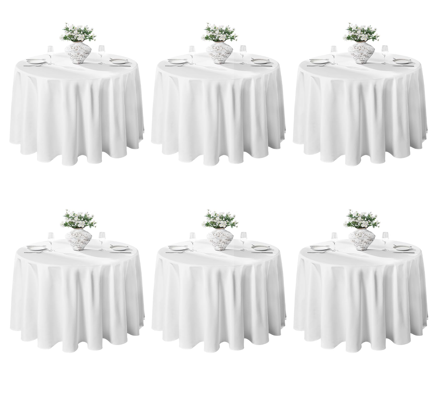 VidaFete 6 Pack 120inch Round Tablecloth Polyester Table Cloth, Stain Resistant and Wrinkle Polyester Dining Table Cover for Kitchen Dinning Party