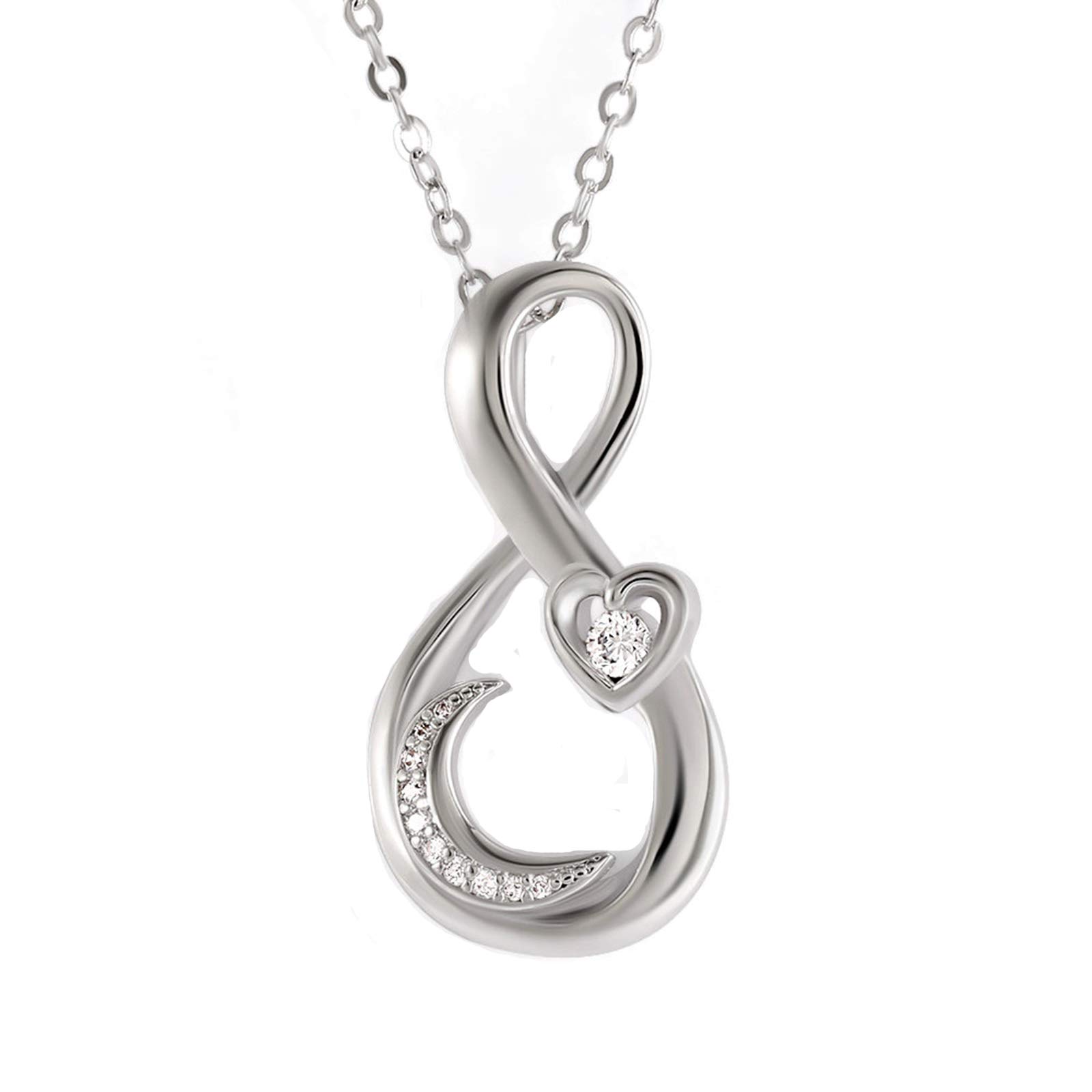 KnSam Collar de plata para hombre con colgante, cadena de plata para hombre, con 8 corazones y luna de circonitas, chapado en oro, joyas para mujeres y niñas, plata, Cobre