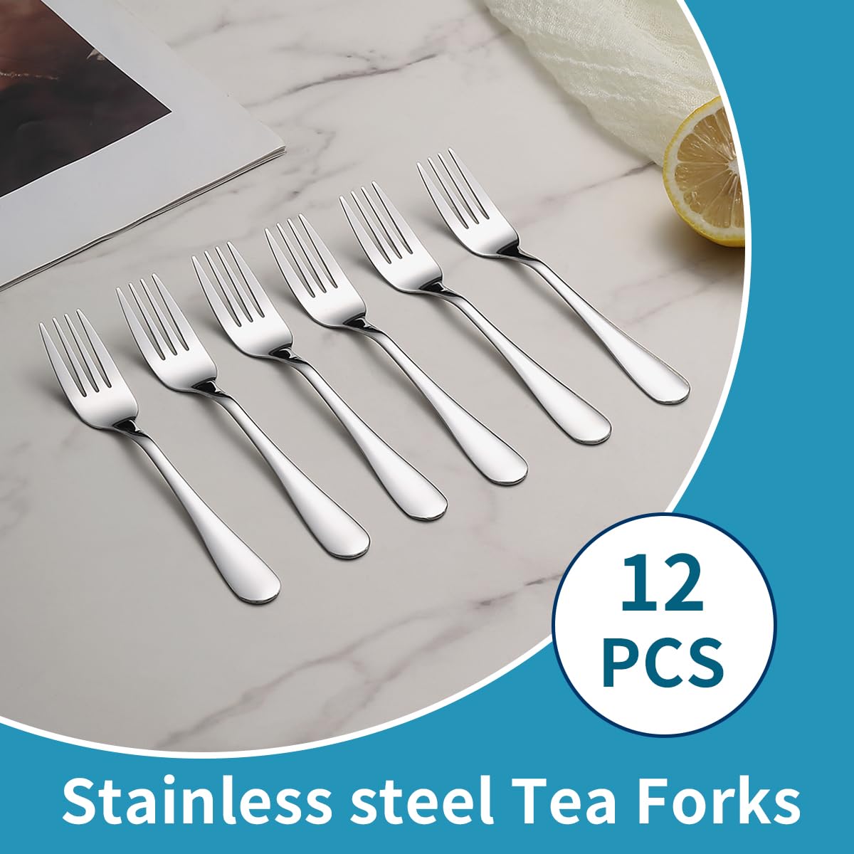 Dessert Forks Set of 12, Berglander Stainless Steel 5.5“ Cake Fork for Cocktail, Dessert, Cake, Tea, Fruit, Cheese, Appetizer Small Forks for Party, Hotel, Restaurant, Cafes Dishwasher Safe — Amazon image 7