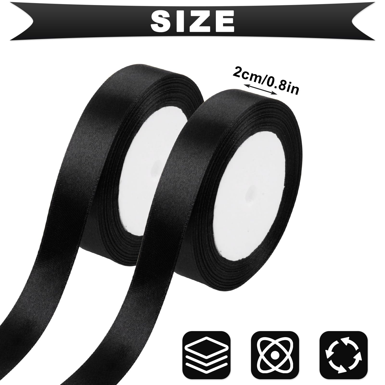 KEYIDO Black Ribbon 20mm Wide, 50 Yards Black Satin Ribbon for Gift Wrapping Hair Bow, Florist, Crafts, Car, Wedding, Funeral - Image 2