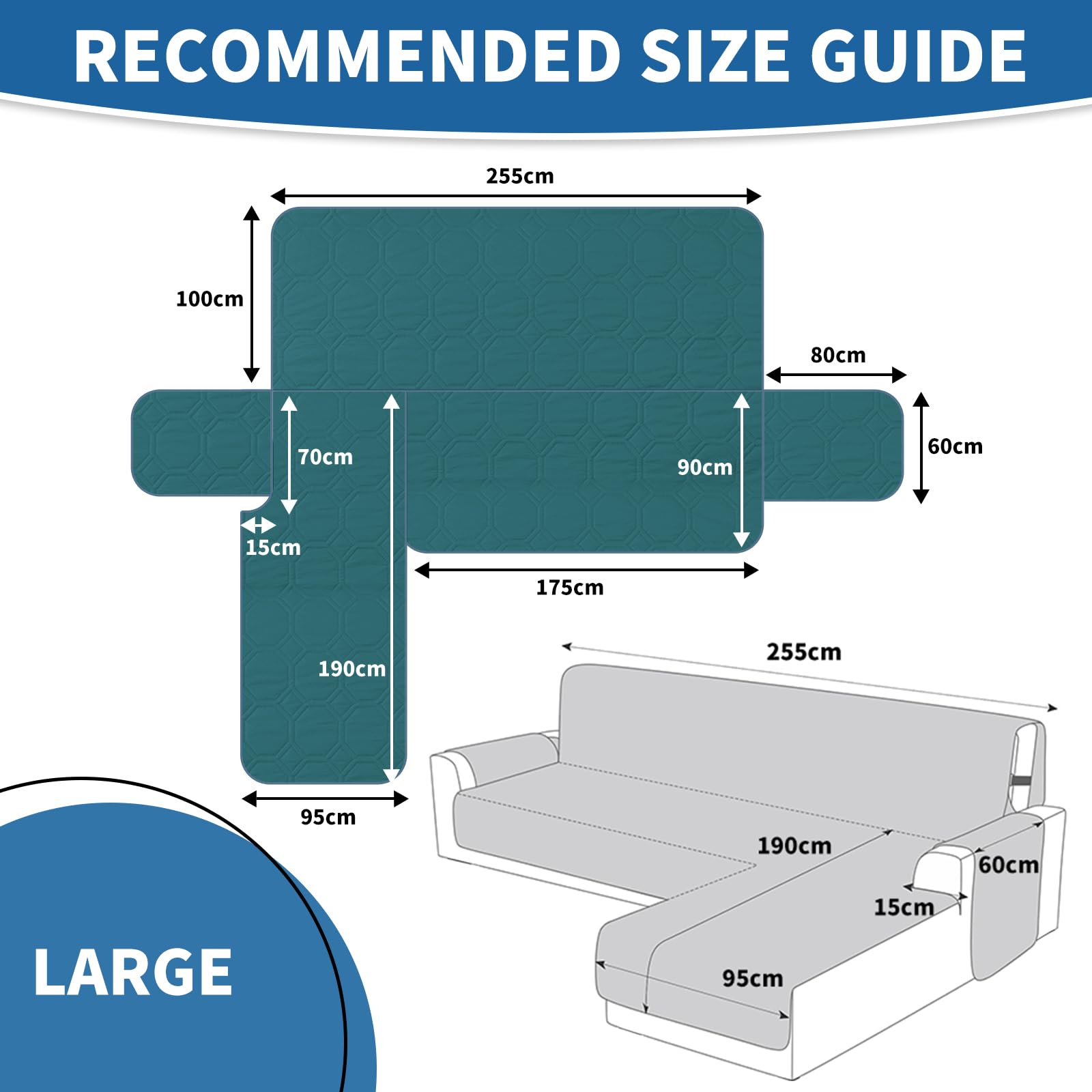 Ystyle Copridivano Impermeabile con Penisola 3 Posti (L 255 CM), Copridivano Angolare Destra/Sinistra Universale Reversibile, Copridivano Chaise longue Antigraffio Antimacchia, Verde Scuro