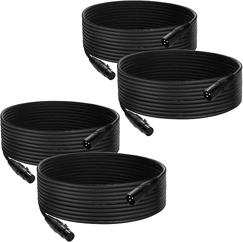 Cable DMX de 25 pies, paquete de 4 cables flexibles de señal XLR macho a hembra, adecuado para señal de iluminación de escenario, conexión XLR,