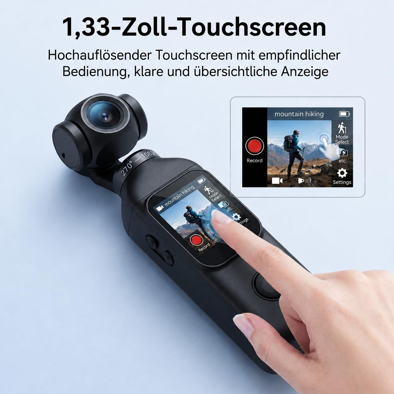 Vlog Kamera 1080P, Digitalkamera mit Drehobjektiv und Touchscreen | 130°/270° schwenkbares Objektiv, 14 Std. Aufnahmezeit, Ladegriff und 64GB Karte. Ideal für Reisen, Vlogs und Outdoor.