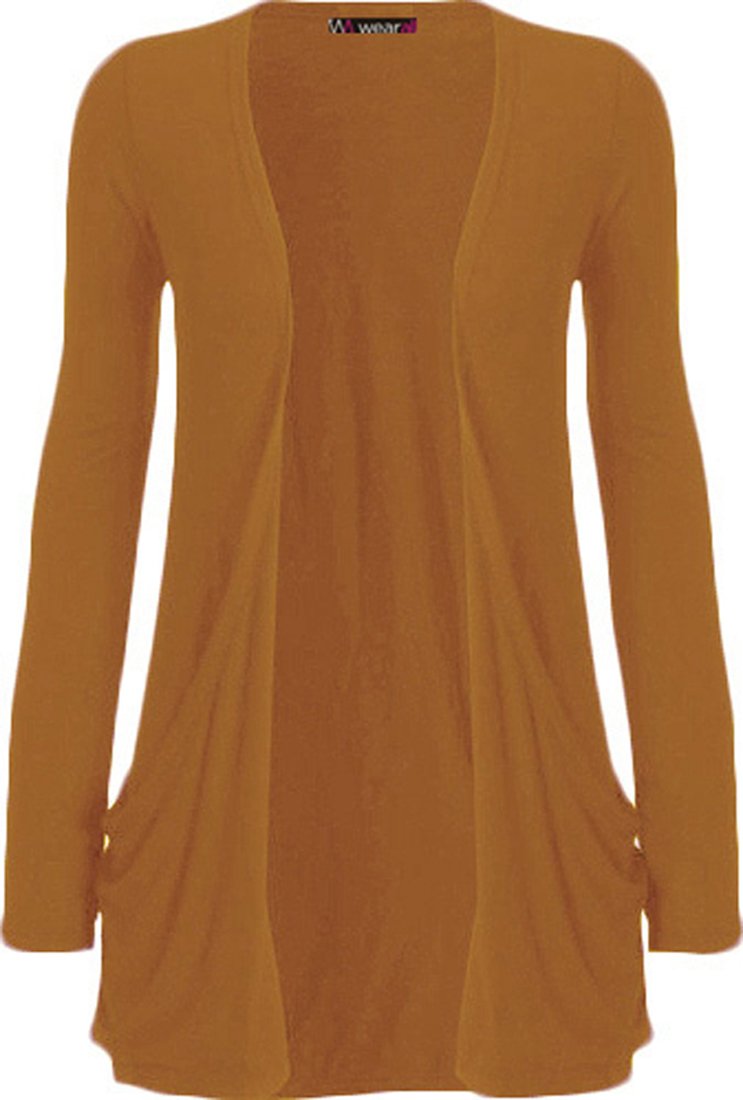 WearAll - Ladies Long Sleeve Pocket Cardigan Womens Top Mustard 24-26