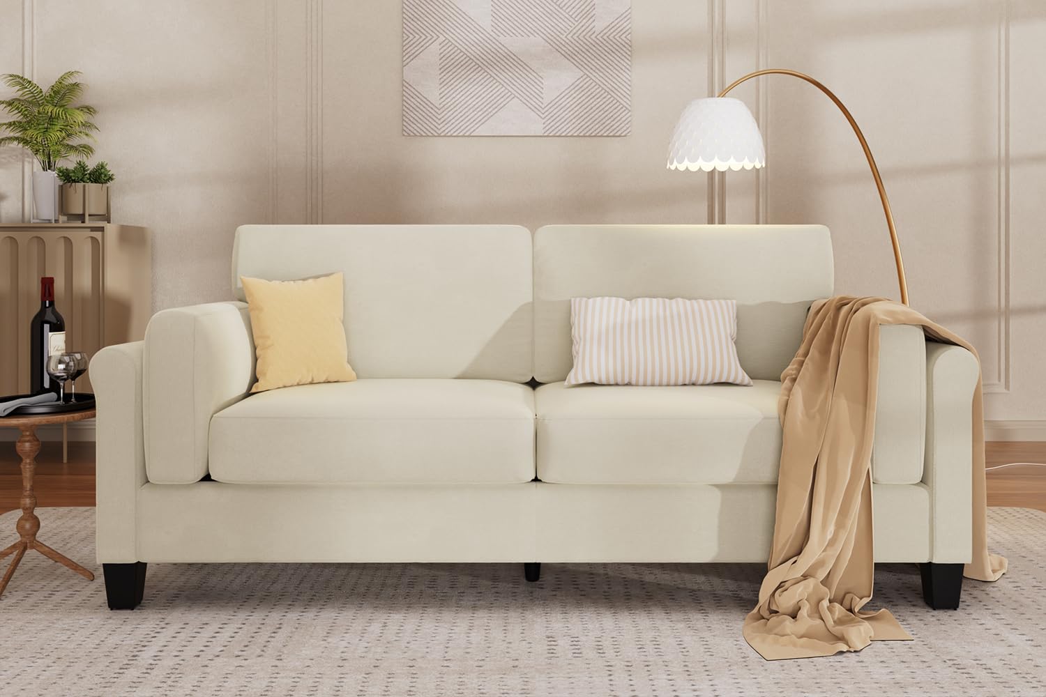 Morden Fort Double Arm Couch, Comfy Sofa Bed Couch with Deep Seat Sofa Pet-Friendly 3 Seater Sofa Modern Couches for Small Spaces Solid Sectional Sofas for Living Room Apartment Lounge, Beige Chenille