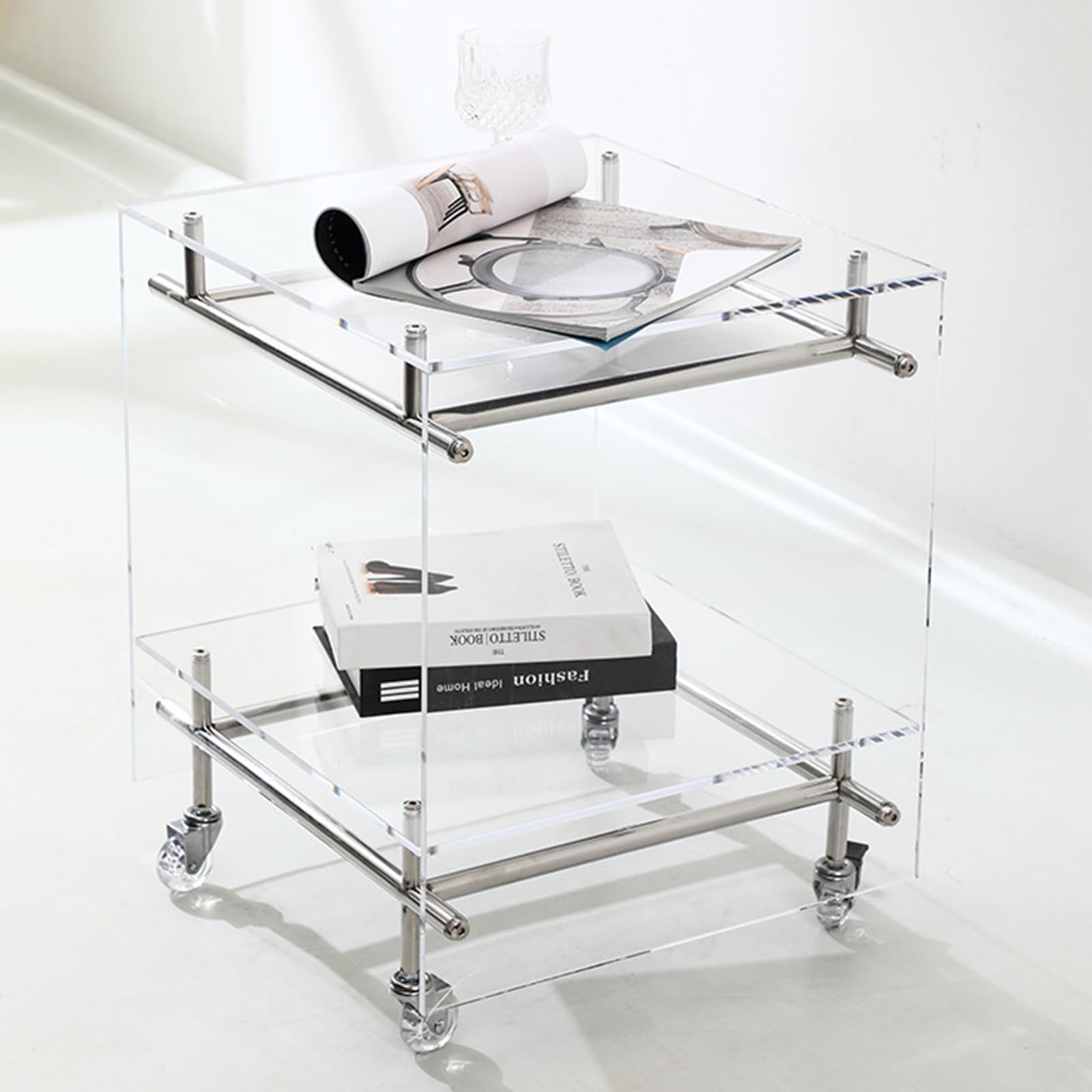 Tavolino in Acrilico Trasparente Comodino a 2 Livelli Comodino Moderno Soggiorno Tavolino da caffè Tavolino da Salotto for Camera da Letto Decorazioni per La Casa (Colore : Clear, Dimensioni