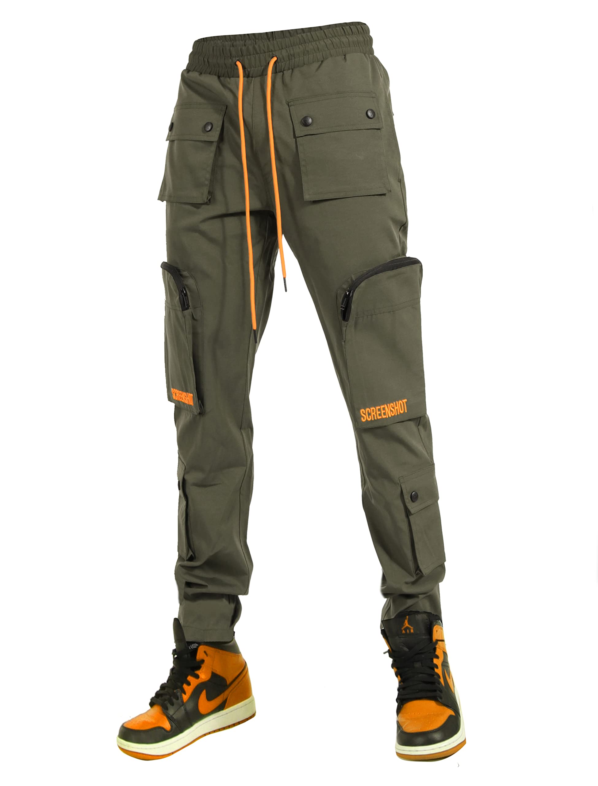 SCREENSHOTMens Hip Hop Premium Multifunctional Utility Nylon Cargo Pants - Crisp Shell Fabric 3D Pockets Tapered Fit Bottoms
