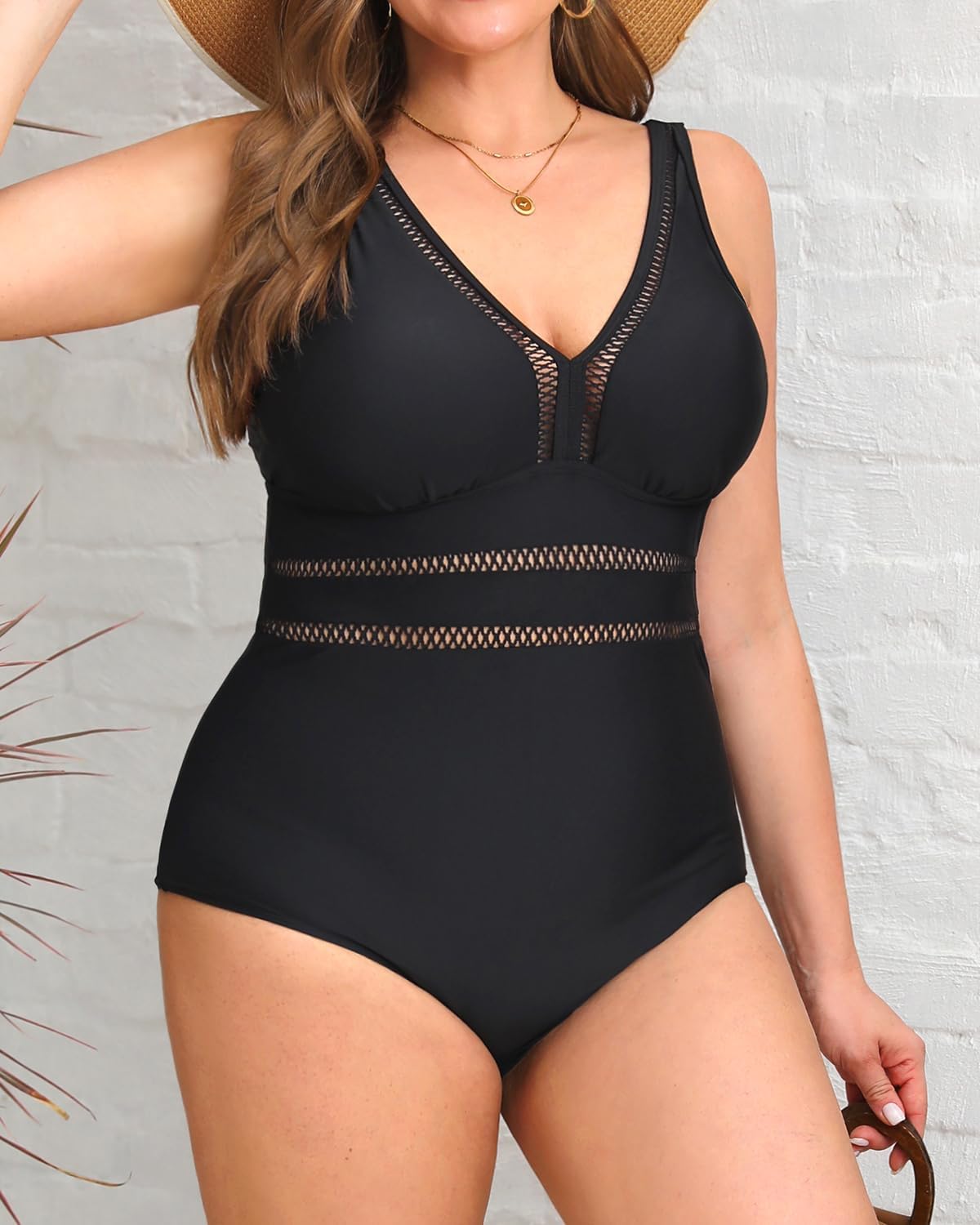 Daci Women Plus Size One Piece Swimsuits Sexy Hollow Out Bathing Suit V Neck Swimwear - Image 5