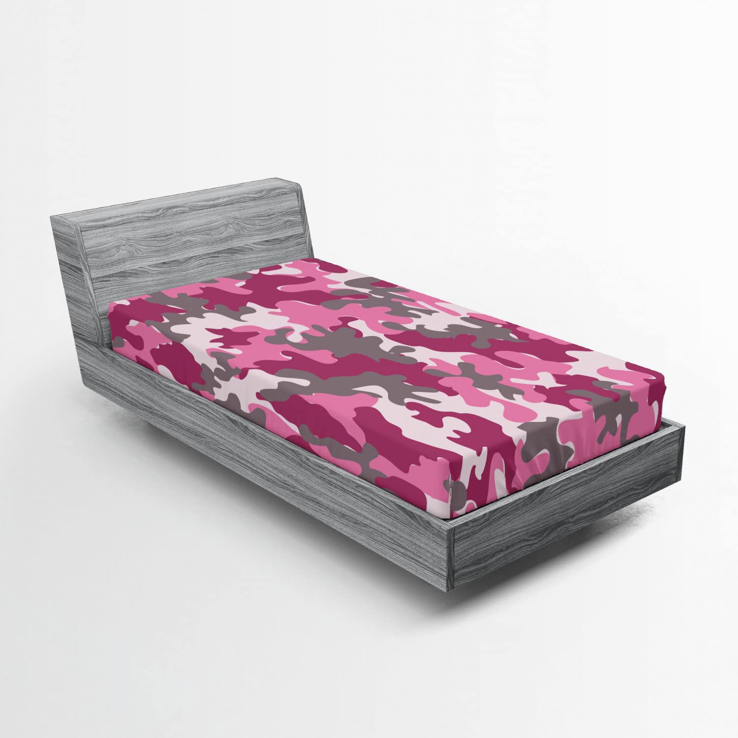 Ambesonne Pink 2 Pack Fitted Sheet, Feminine Camo Vibrant, Bed Cover All-Round Elastic Deep Pockets 2 Pieces, Package Contains 2 Twin Size Fitted Sheets, Magenta Hot Pink Grey