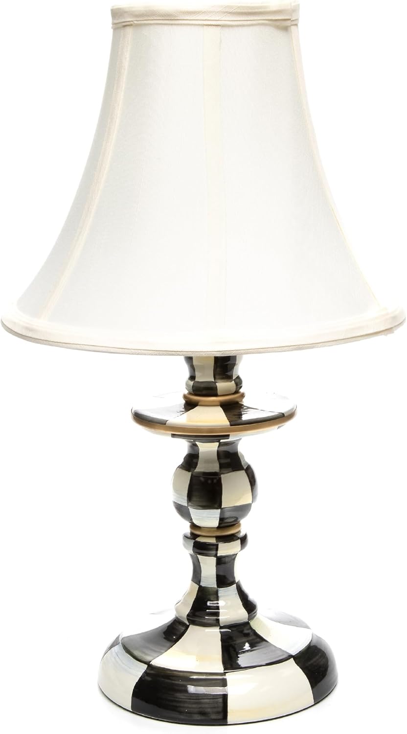 MACKENZIE-CHILDS Candlestick Lamp, Decorative Lamp for Living Room or Bedroom, Black-and-White Courtly Check