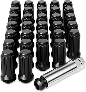 OMT M14x1.5 Lug Nuts Black with Spline Tuner, XL 2 inches Length with Cone Seat, Compatible with Ford F250 F350 Super Duty, Chevy Silverado 1500 2500HD and GMC Sierra, Set of 32