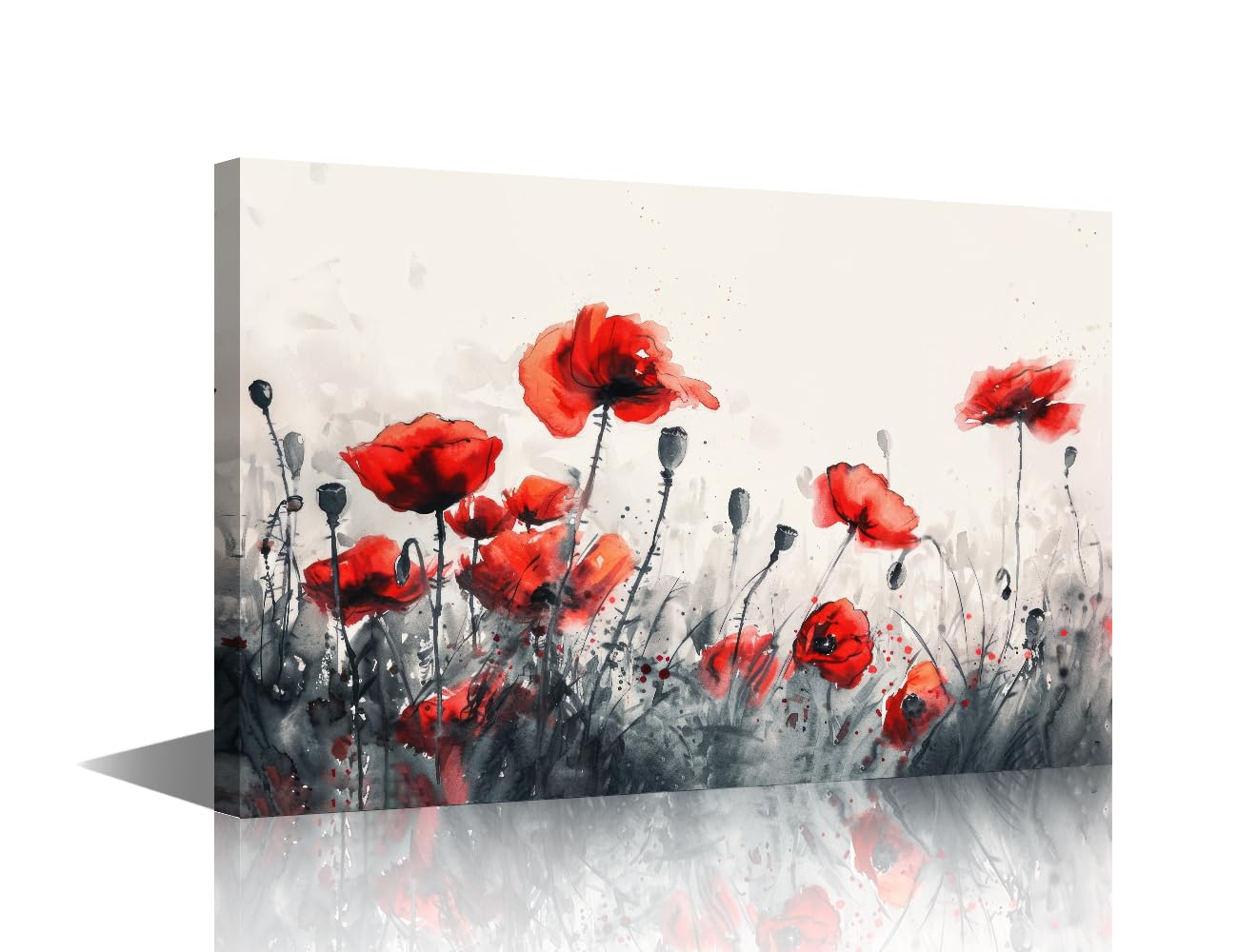 TISHIRON Blooming Canvas Wall Art Flowers Paintings Floral Prints on Canvas Poppy Modern Artwork Pictures for Living Room Bedroom Wall Decor Giclee Framed Ready to Hang, 36x24in