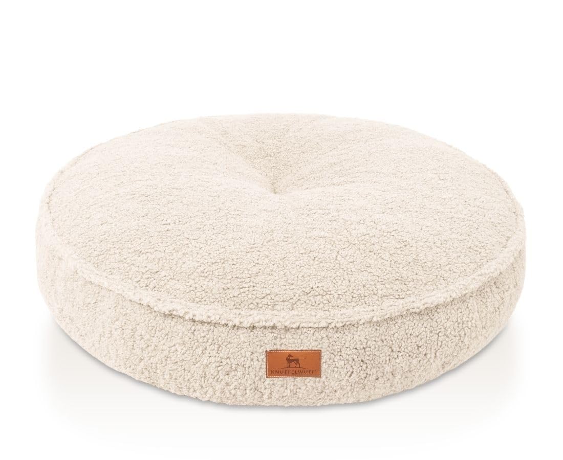 Knuffelwuff orthopädisches Hundebett Tivano rund 100cm, Beige | Teddyfell-Bezug waschbar 30 °C | Memory-Foam-Flocken | gelenkschonend & formstabil | runde Liegefläche | für kleine bis große Hunde