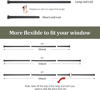 Curtain Rods for Windows 28 to 50 Inch - 5/8 Heavy Duty Curtain Rod Set - Decorative Cafe Drapery Rods with Brackets for Kitchen,Bathroom,Sliding Door - Matte Black
