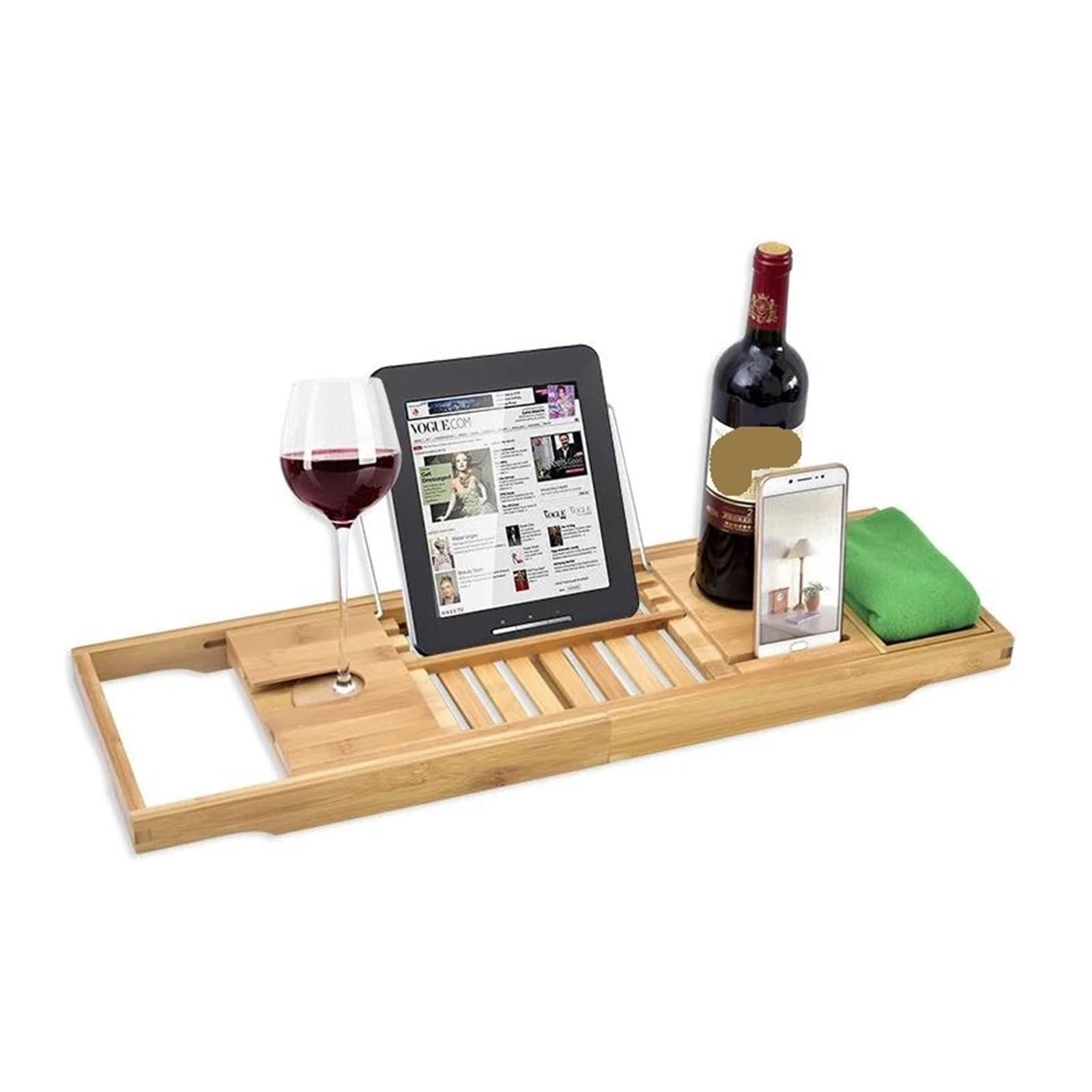 Bandeja de bambú ajustable para bañera – Nizer de madera con teléfono para libro de vino y soporte para jabón, accesorio de spa perfecto para relajarse en el baño y el hogar