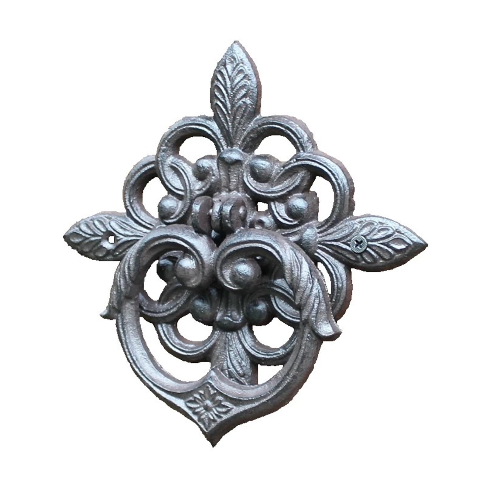 Bryske One Color Vintage Cast Iron Door Knocker, Decorative Fleur-De-Lis Design, Black Antique Finish, 19.5X19.5x3.5 Cm, Traditional Victorian St