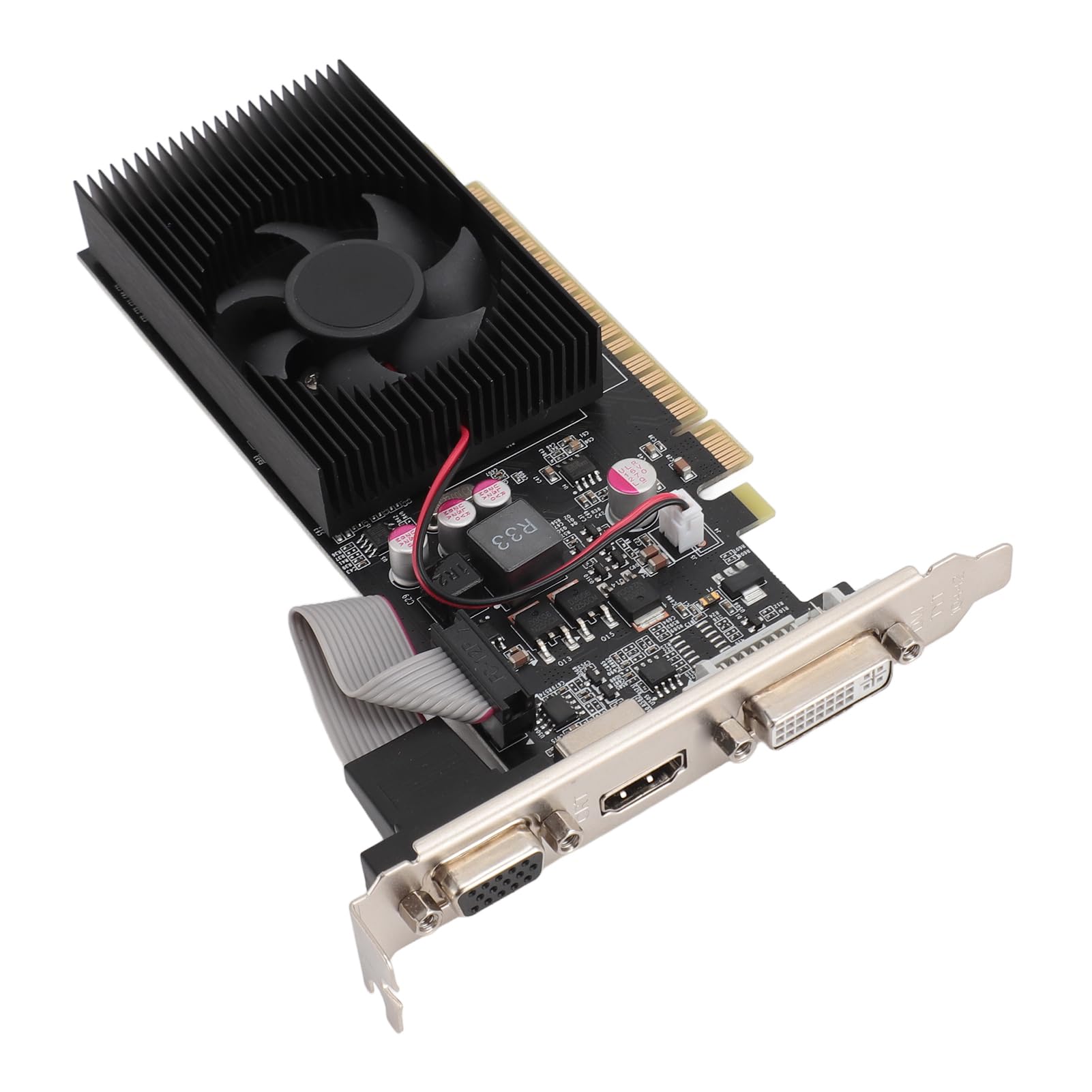 Brrnoo Schede Grafiche per Computer, Scheda Video con Ventola di Raffreddamento Scheda Grafica da Gioco PCIe 2.0 16X GT730 Scheda Grafica GDDR3 da 4 GB a 128 Bit per Wins 10 11