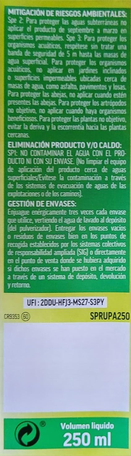 Roundup ECO herbicida jardin 250ml, ultra concentrado, primeros efectos visibles en 1 hora