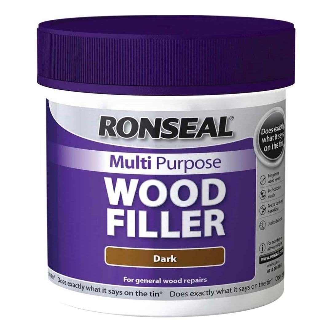 Ronseal Multi-Purpose Wood Filler – Dark, 250g | Ready Mixed Wood Repair Paste for Interior & Exterior Cracks, Holes & Gaps | Flexible, Sandable, Paintable Finish