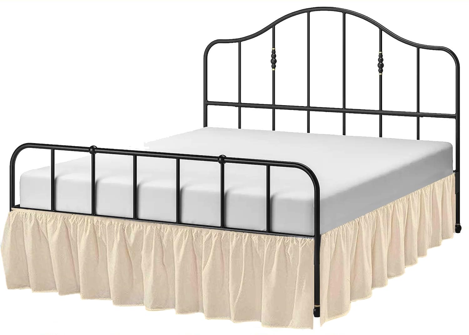 Microfiber Fabric King Size Ruffled Bed Skirt(72" x 78") with Adjustable Three Fabric Sides Elastic Belts, Easy Fit Bed Skirt - 15" Height Ivory Color