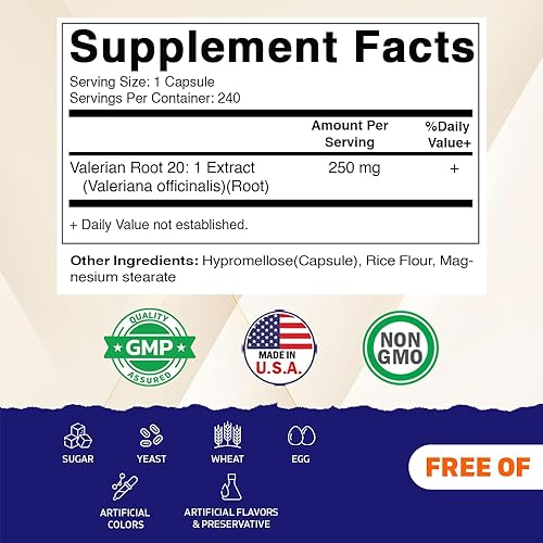 Vista 2 de Vitamatic Raíz de Valeriana 5000mg Equivalente por Porción (de Extracto 20:1 250 mg) - 240 Cápsulas - Extracto 20X Concentrado