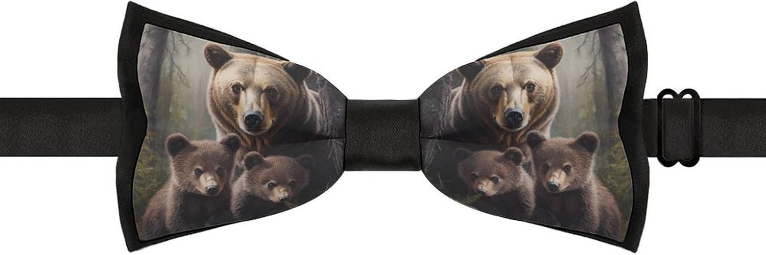 Bear Family Bow Ties for Men Fun Printed Pre Tied Adjustable Bowtie for Party Wedding