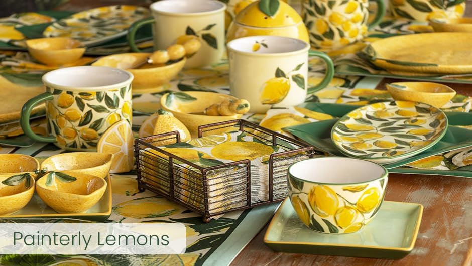 Boston International Ceramic Drink Pitcher, 5.5 Cups, Painterly Lemons - Image 4