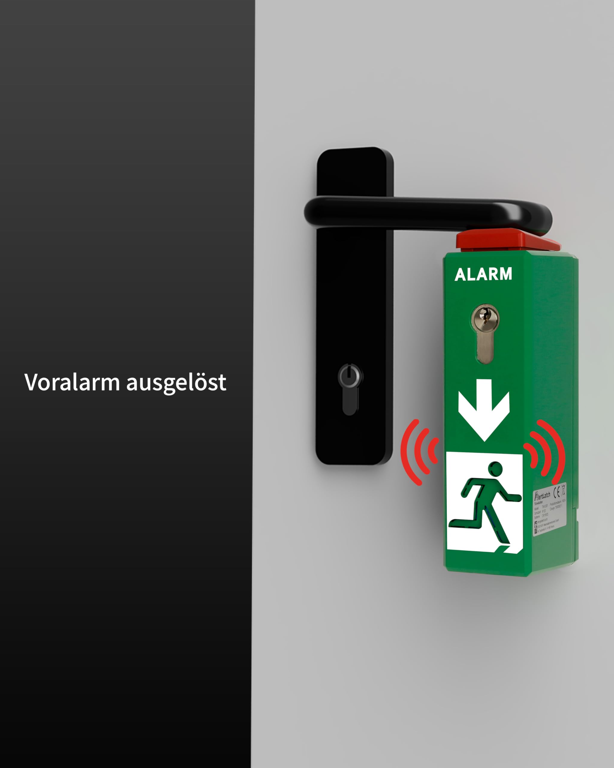 Einhand-Türwächter - mit Voralarm - Komplett-Set mit Einzelschließzylinder