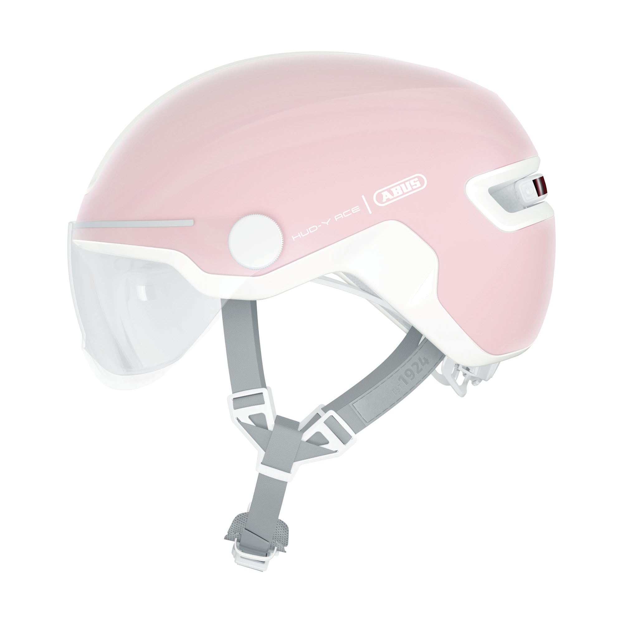 ABUS HUD-Y ACE city helmet - stylish bike helmet with visor and magnetic, rechargeable LED rear light - for men and women - black, size M