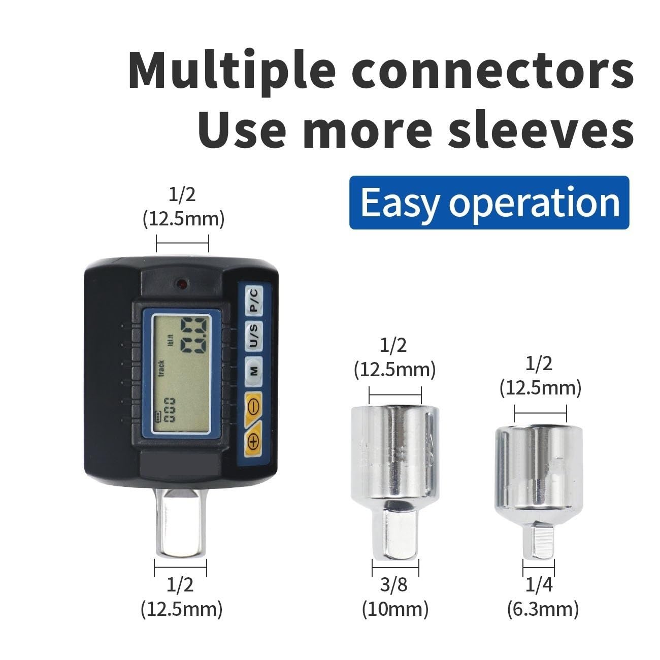 Telescopic Ratchet Regulowany cyfrowy miernik momentu obrotowego 1/2 '' do adaptera naprawy samochodu Elektroniczny narzędzi ręcznych mały klucz dynamometryczny(ANC-135)