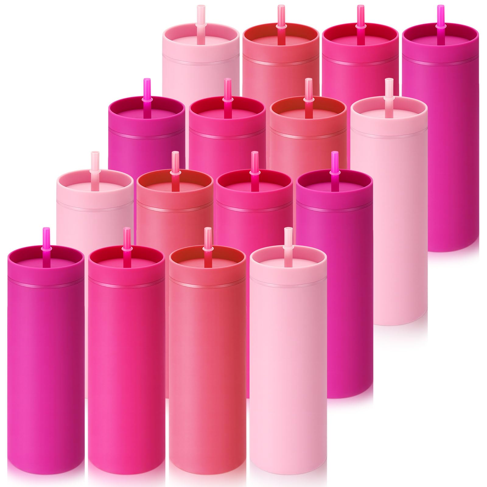 Baderke 16 Pack 16 oz Skinny Tumbler with Lid and Straw Graduation Gifts 2026 Multicolor Reusable Double Wall Plastic Travel Mug for Women Girl Birthday Summer Party Favor (Pink)